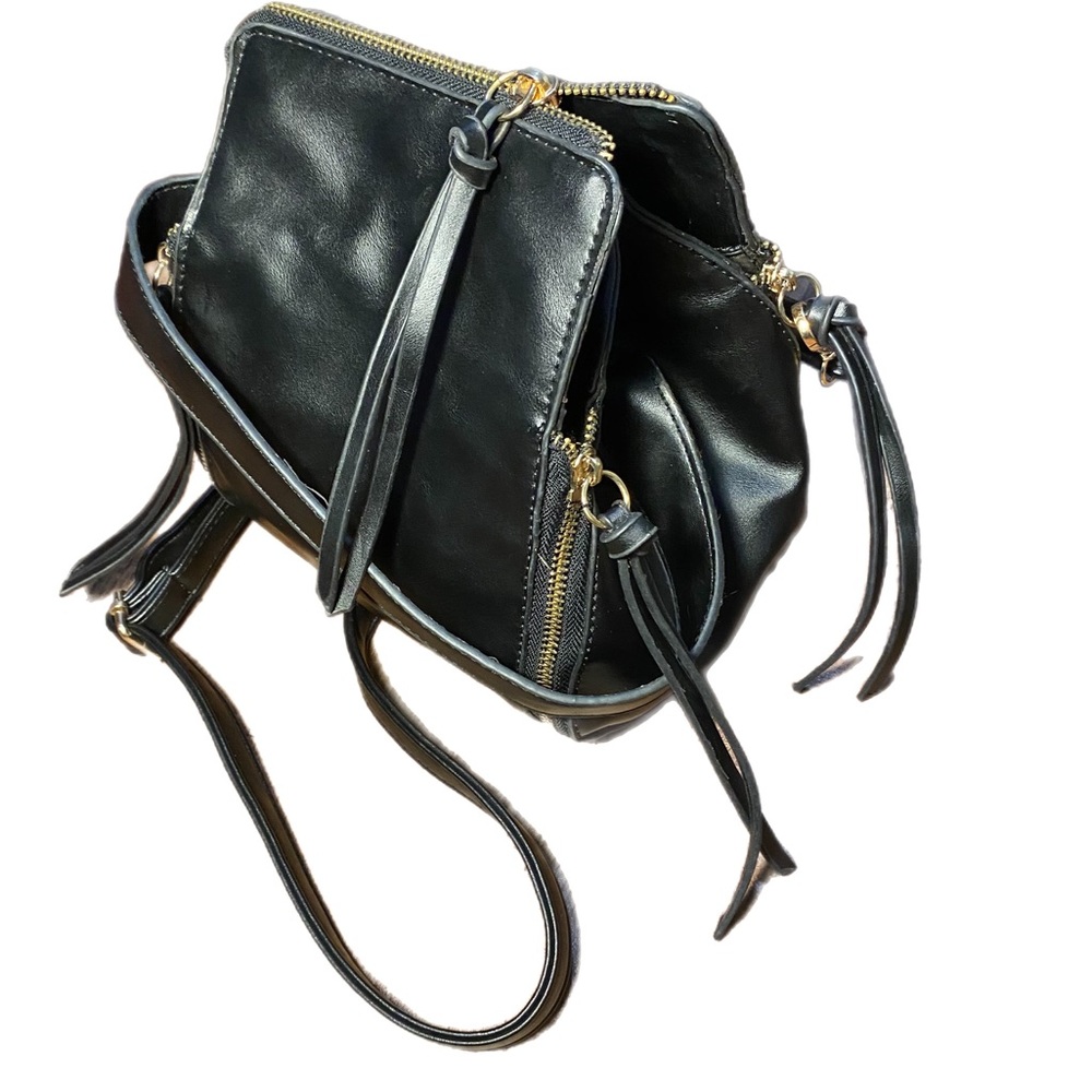 Black Square Leather-Look Zip Tote Bag